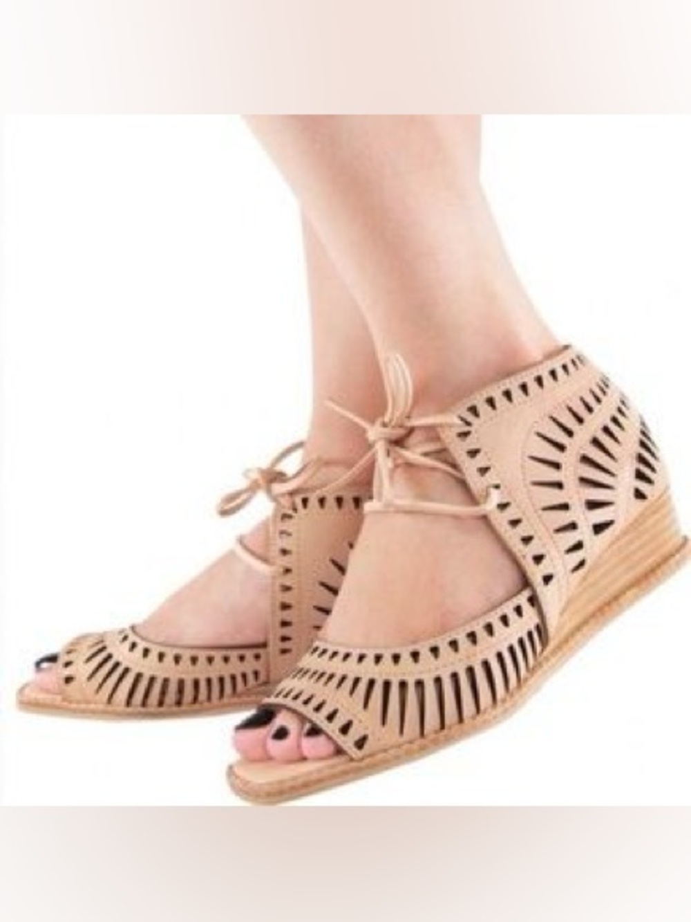 Jeffrey Campbell Laser-Cut Lace-Up Wedge Sandals